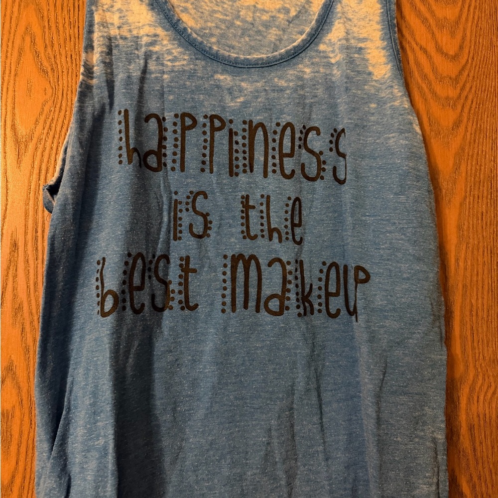 Blue Sleeveless Top with Inspirational Print
